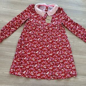 Boden Red Floral Dress with Pink and White Accents 8-9Y